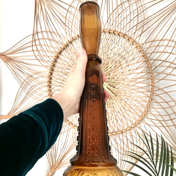 Set of 2 Vintage MCM Art Dabs Amber Genie Bottles/Decanters, Made in Portugal - Picture 13 of 13